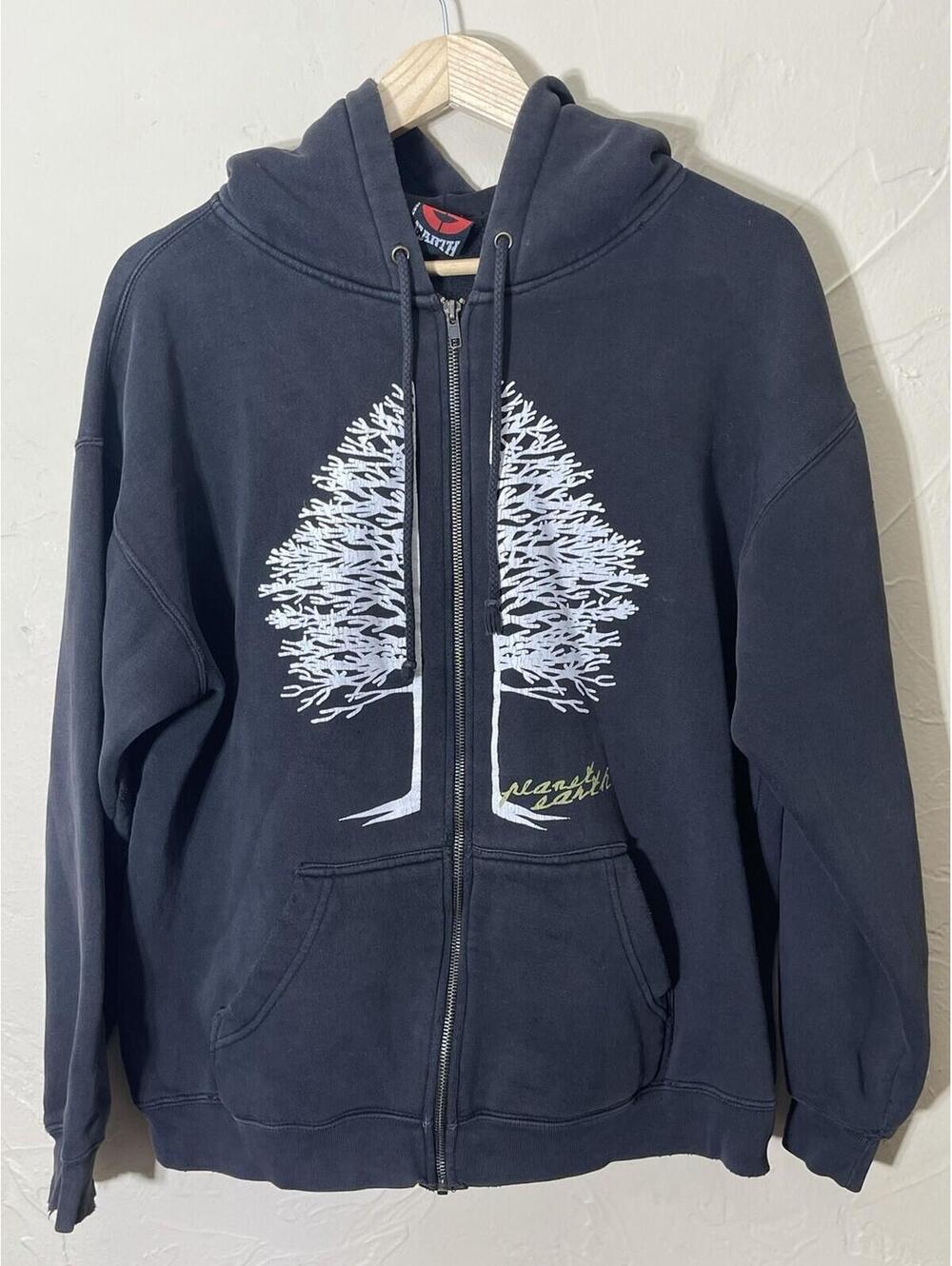 Vintage Y2K Planet Earth Skateboard Tree Hoodie Size Medium Distressed